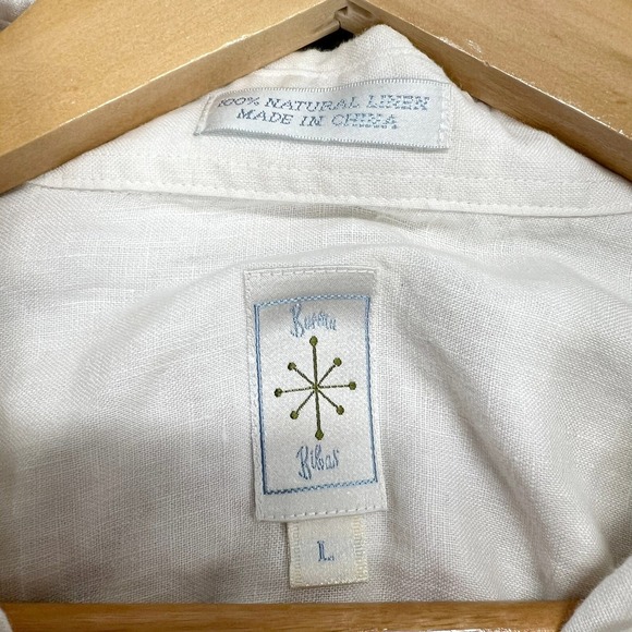 Burma Bibas Mens White 100% Natural Linen Button Down Shirt L Long Sleeve Pocket - Picture 4 of 8